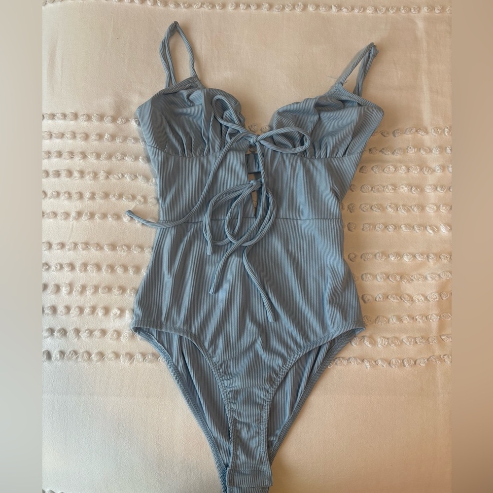 Princess Polly Light Blue Ribbed Swimwear